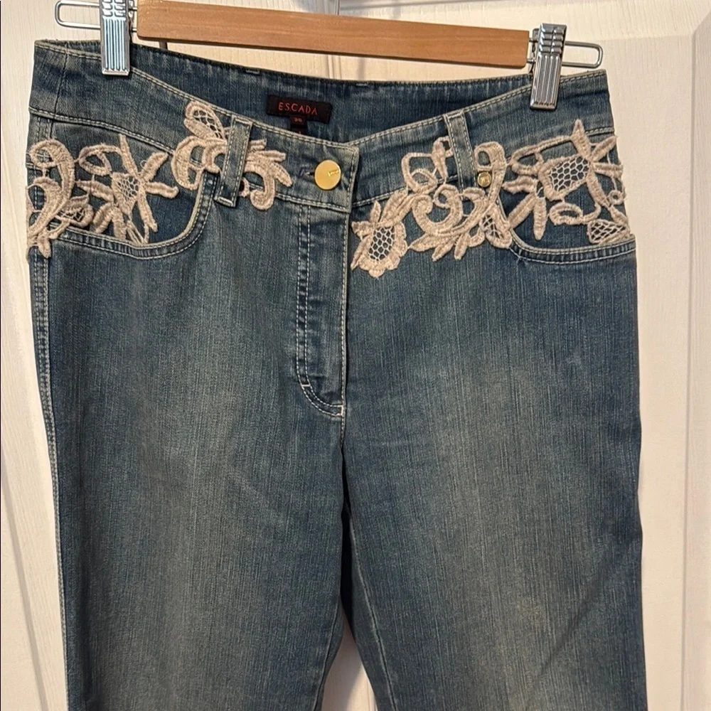 Escada Blue Jeans with Cream Lace Accent EU 36/S